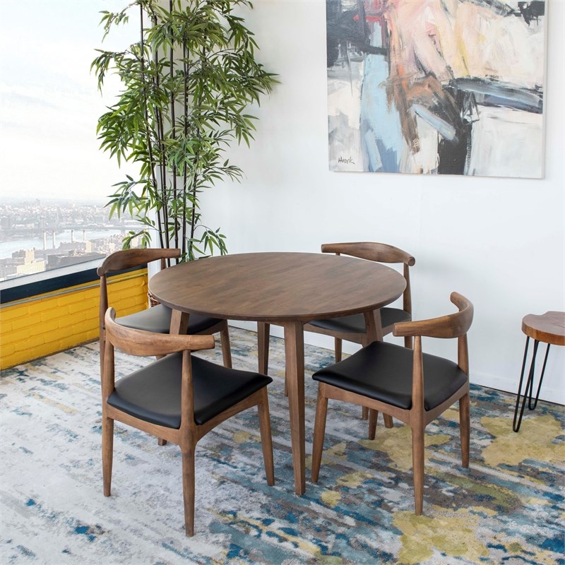 Ezra Modern Solid Wood Walnut Dining Room & Kitchen Table and Chair Set of 4