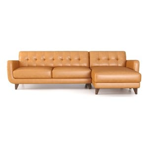 elva mid-century l-shaped tight back leather sectional in tan