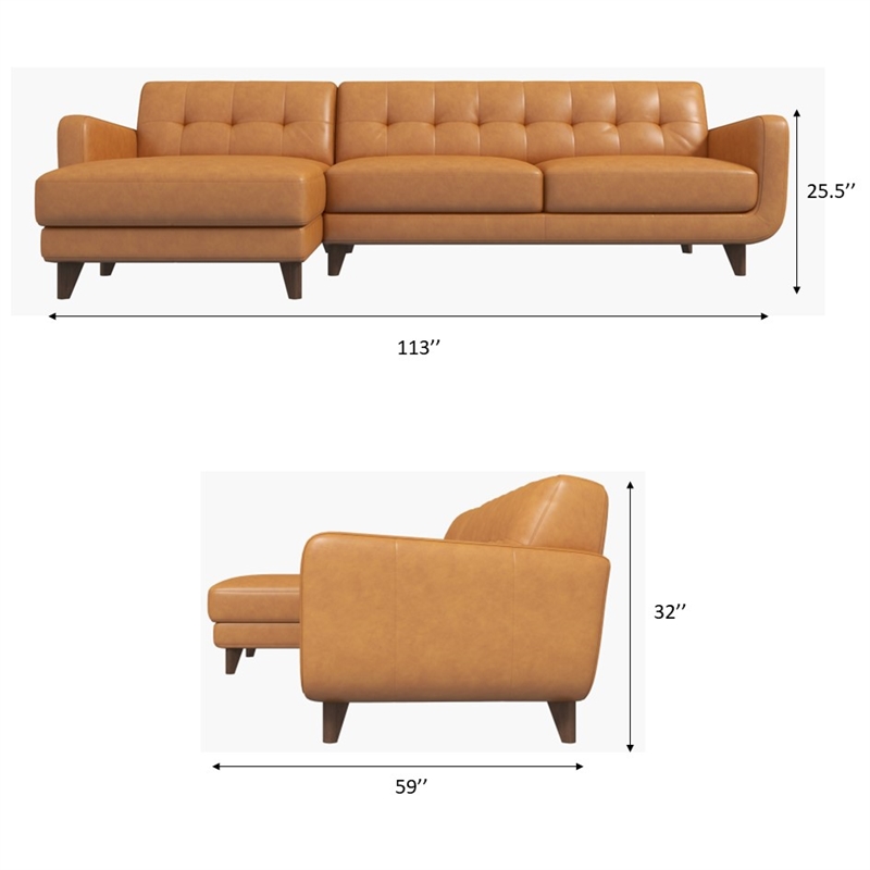 Eldorado Modern Living Room Top Leather Corner Sectional Couch in Cognac Tan