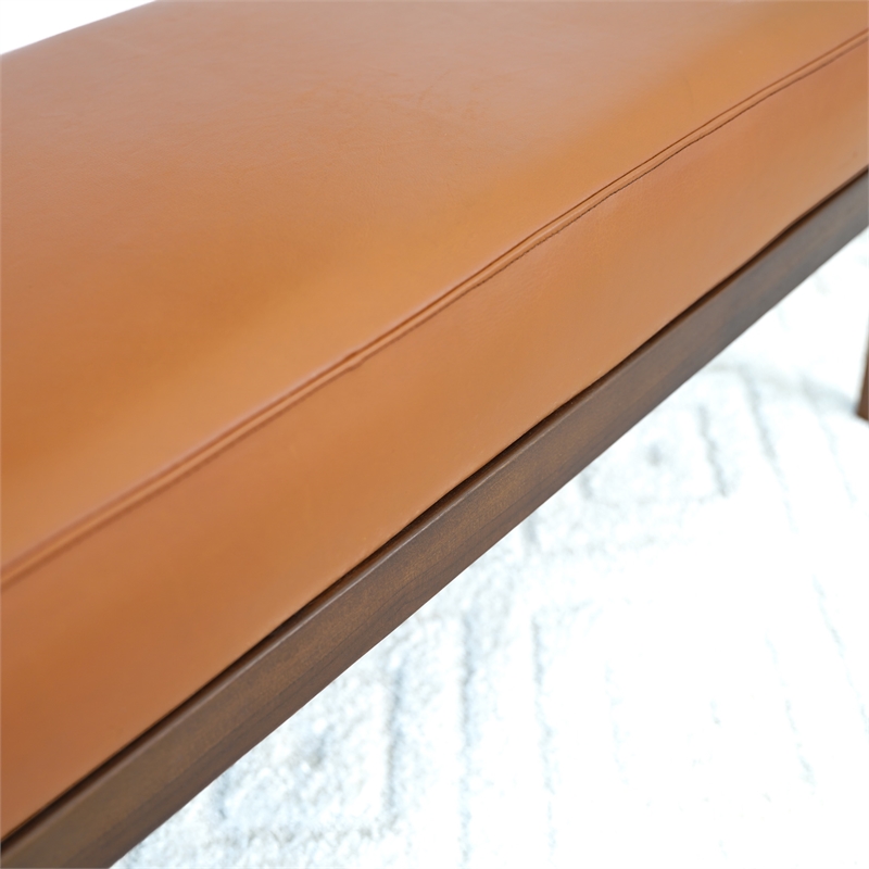Sumatra Mid-Century Modern Rectangular Genuine Leather Bench in Tan
