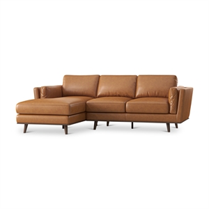 austin mid-century l-shaped cushion back leather sectional in tan