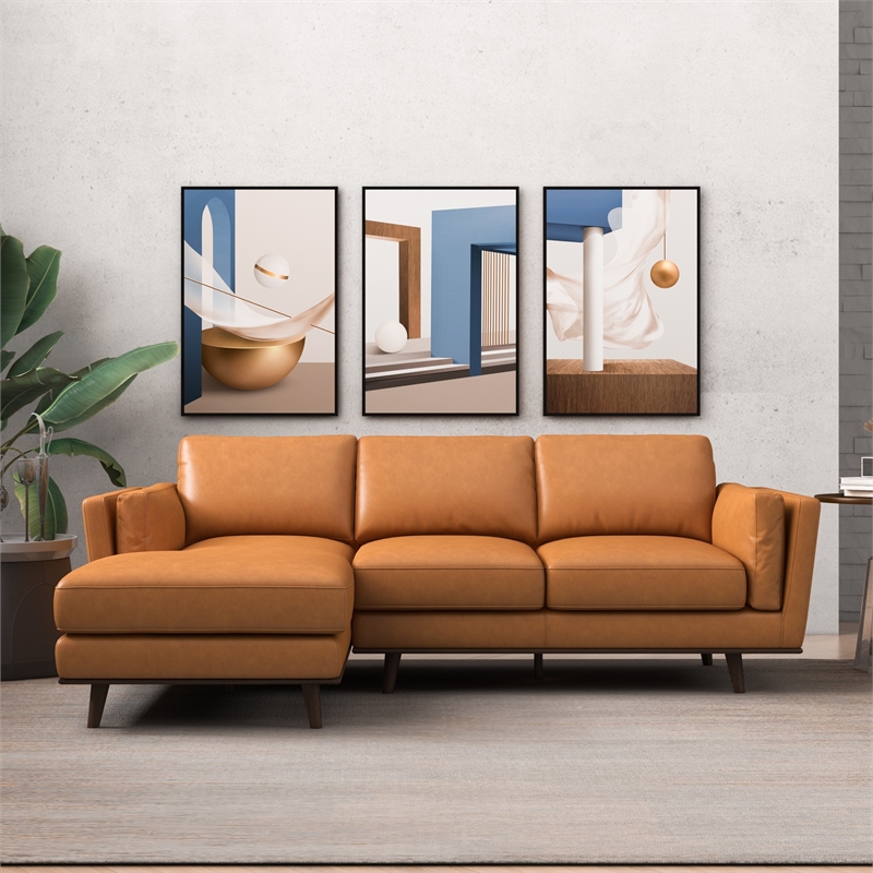 Austin Modern Tufted Living Room Top Leather Corner Sectional Sofa in Tan