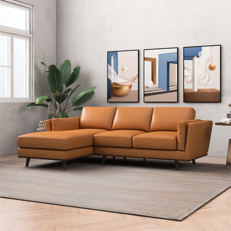 Austin Modern Tufted Living Room Top Leather Corner Sectional Sofa in Tan