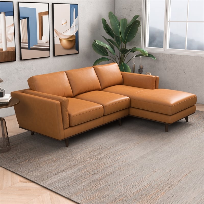 Austin Modern Tufted Living Room Top Leather Corner Sectional Sofa in Tan