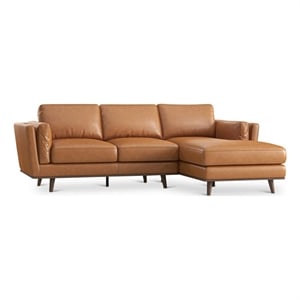 Austin Modern Tufted Living Room Top Leather Corner Sectional Sofa in Tan