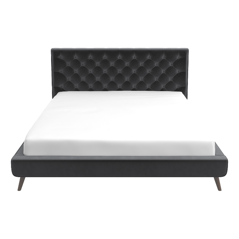 Alice Mid Century Modern Gray Velvet Upholstered King Platform Bed