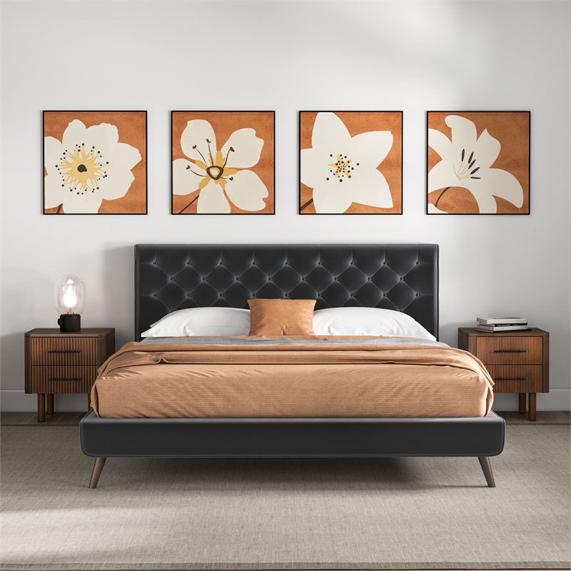 Alice Mid Century Modern Gray Velvet Upholstered King Platform Bed