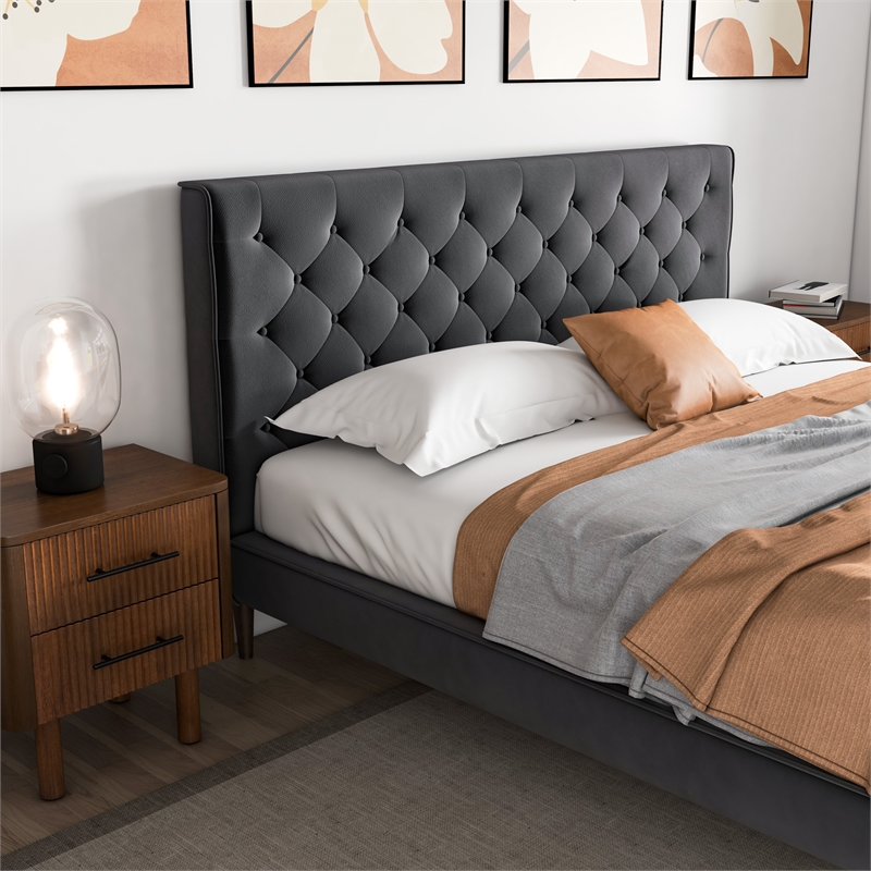 Alice Mid Century Modern Gray Velvet Upholstered King Platform Bed