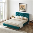 Alice Mid Century Modern Turquoise Velvet Upholstered Queen Platform Bed