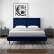 Alice Mid Century Modern Blue Velvet Upholstered Queen Platform Bed