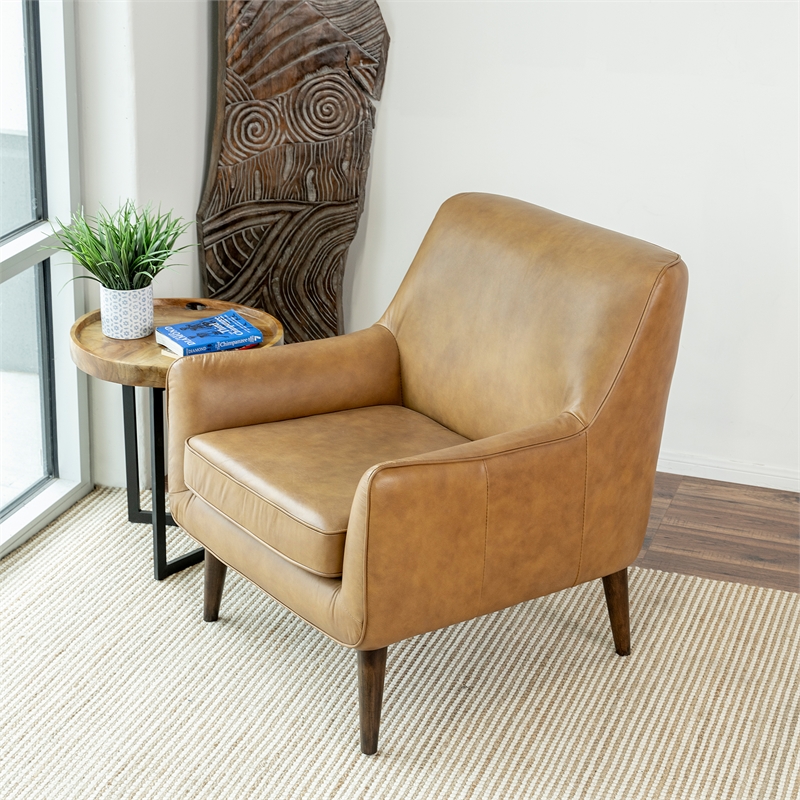 Mid Century Modern Levvon Tan Leather Accent Chair ASH4752