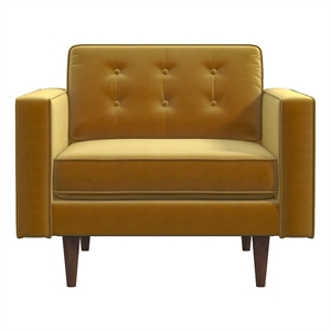 Harriet Mid Century Modern Tufted Velvet Upholstered Gold Armchair