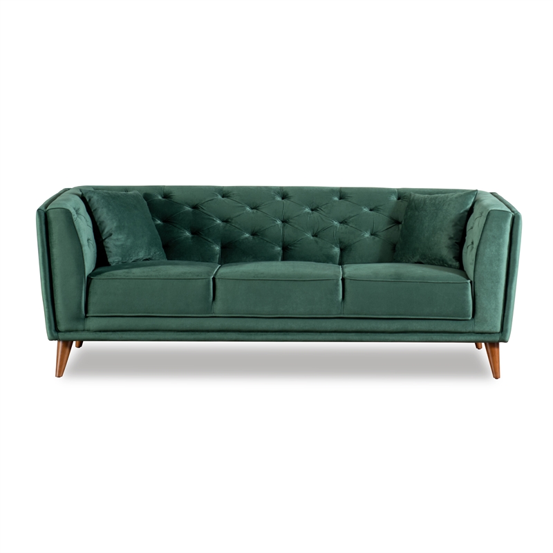 Moolen MidCentury Modern Cushion Back Microfiber Sofa in Green Cymax