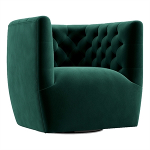 Rose Mid-Century Modern Tufted Back Velvet Swivel Chair  in Green