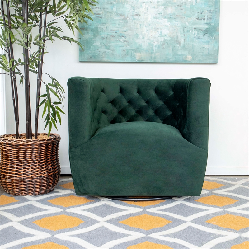 Rose MidCentury Modern Forest Green Velvet Swivel Accent Chair ASH4950