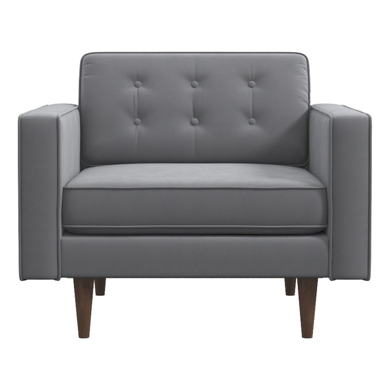 Harriet Mid Century Modern Furniture Style Velvet Accent Armchair in Gray