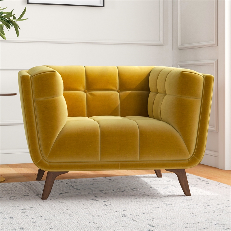Allen Mid Century Modern Luxury Tufted Accent Velvet Armchair in Gold