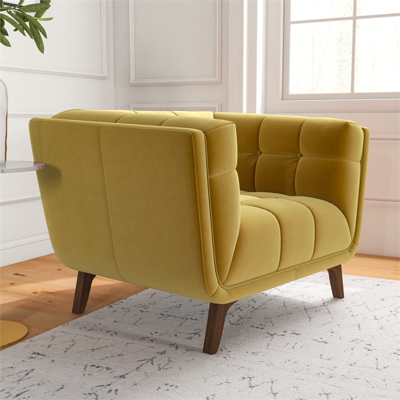 Allen Mid Century Modern Luxury Tufted Accent Velvet Armchair in Gold