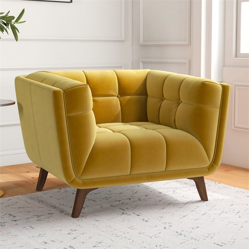 Allen Mid Century Modern Luxury Tufted Accent Velvet Armchair in Gold