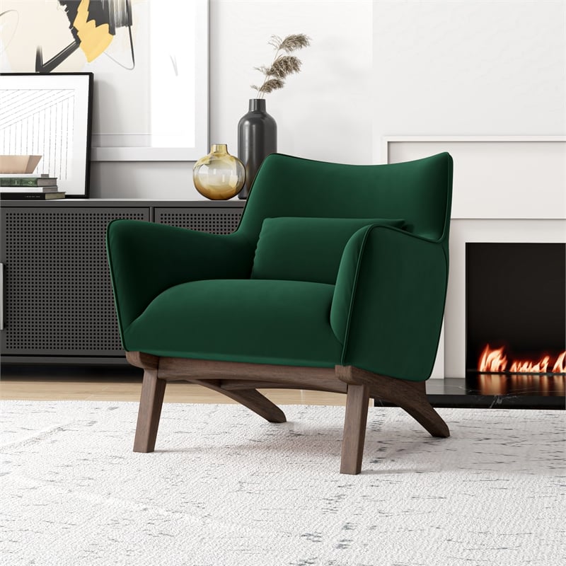 Gatsby Mid Century Modern Furniture Style Dark Green Velvet Accent Armchair