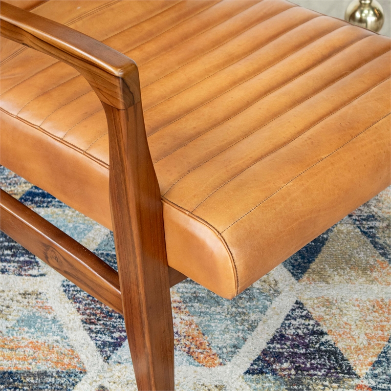 Mid Century Modern Lou Tan Leather Accent Chair ASH0429