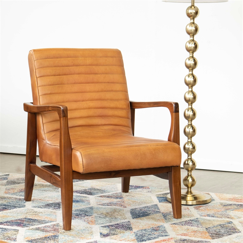 Mid Century Modern Lou Tan Leather Accent Chair - ASH0429