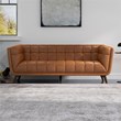 Allen Mid Century Modern Tufted Genuine Leather Sofa in Cognac Tan