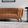 Allen Mid Century Modern Tufted Genuine Leather Sofa in Cognac Tan