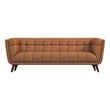 Allen Mid Century Modern Tufted Genuine Leather Sofa in Cognac Tan