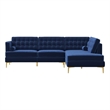 Kole Navy Blue Velvet Modern Living Room Corner Sectional Couch