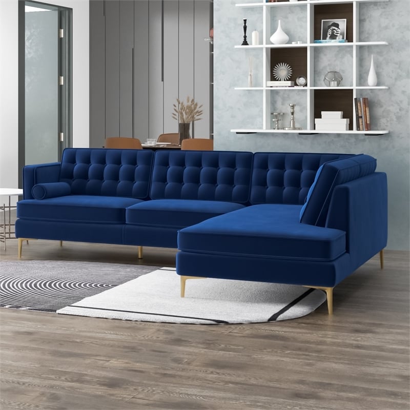 Kole Navy Blue Velvet Modern Living Room Corner Sectional Couch