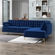 Kole Navy Blue Velvet Modern Living Room Corner Sectional Couch