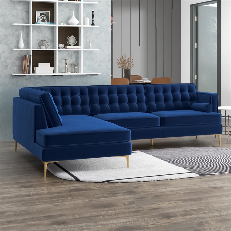 Kole Navy Blue Velvet Modern Living Room Corner Sectional Couch