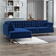 Kole Navy Blue Velvet Modern Living Room Corner Sectional Couch
