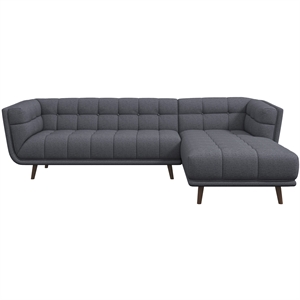 allen mid-century l-shaped tufted back fabric sectional in gray