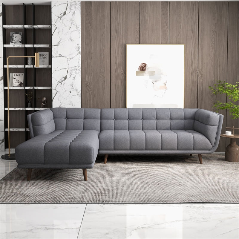 Alosio Grey Fabric Modern Living Room Corner Sectional Sofa