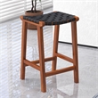 Trang Mid-Century Modern Square Genuine Leather Counter Stool in Black