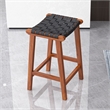Trang Mid-Century Modern Square Genuine Leather Counter Stool in Black