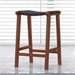 Trang Mid-Century Modern Square Genuine Leather Counter Stool in Black