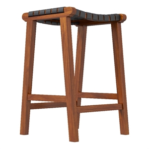 Trang Mid-Century Modern Square Genuine Leather Counter Stool in Black