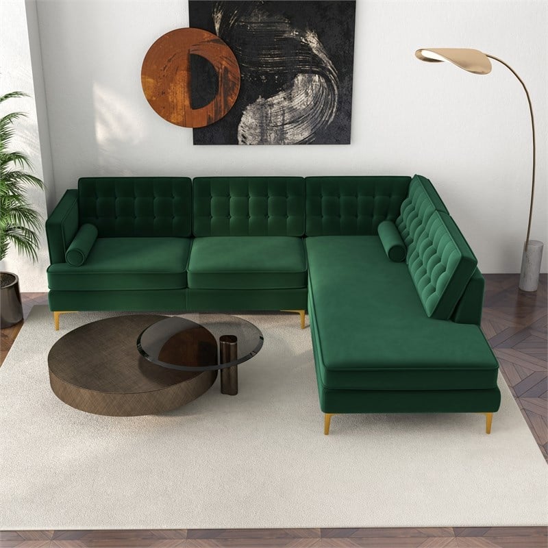 Kole Green Velvet Modern Living Room Corner Sectional Couch