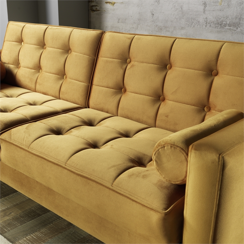 MidCentury Modern William Dark Yellow Velvet Sleeper Sofa ASH0453