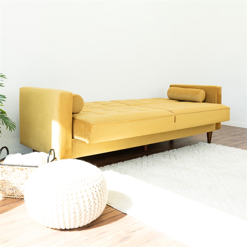 William Mid-Century Modern Velvet Sleeper Sofa in Gold