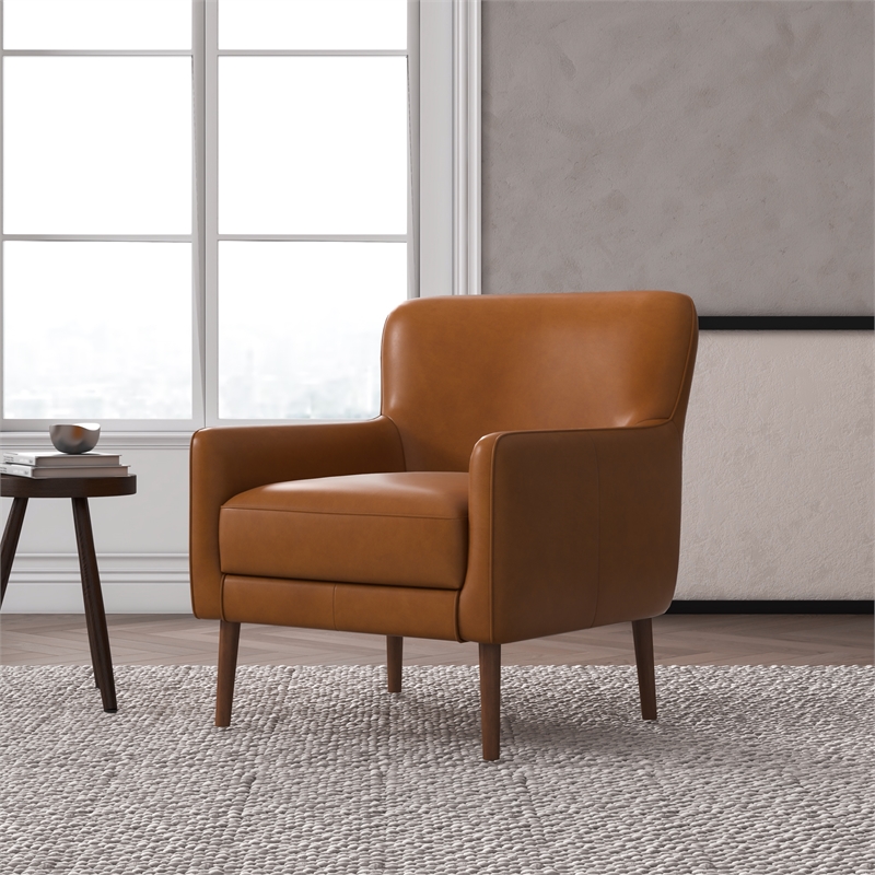 Silvan Luxury Modern Tufted Full Grain Tan Leather Accent Armchair