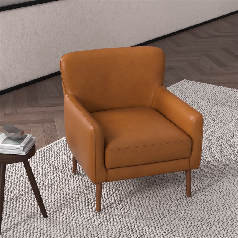 Silvan Luxury Modern Tufted Full Grain Tan Leather Accent Armchair