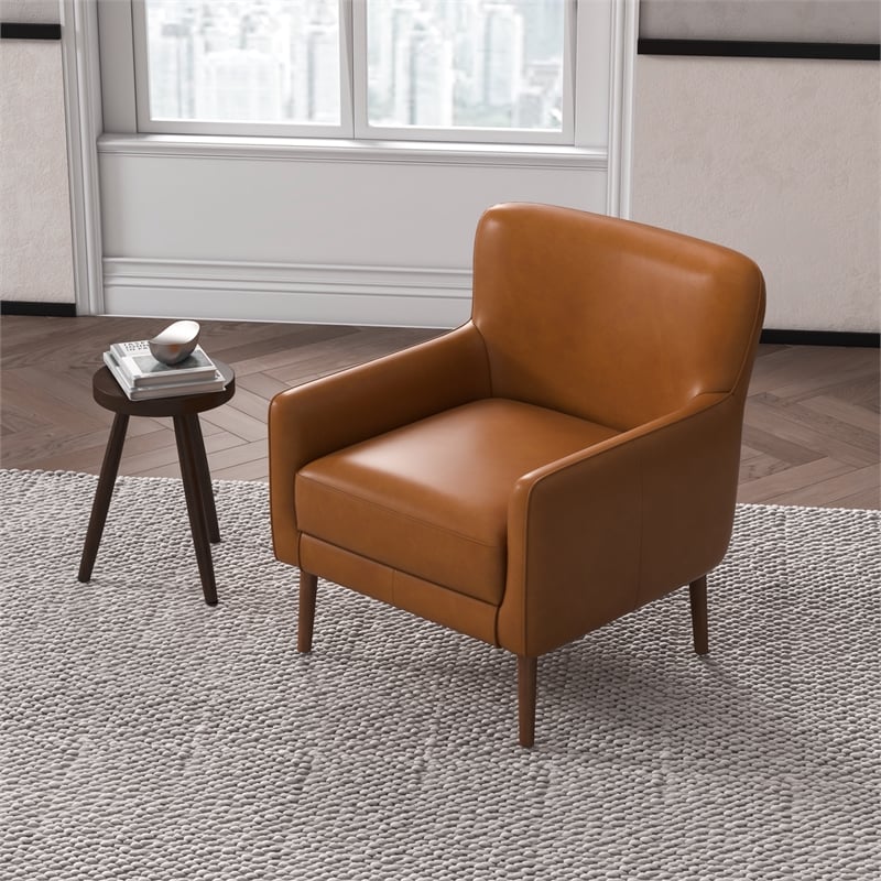Silvan Luxury Modern Tufted Full Grain Tan Leather Accent Armchair