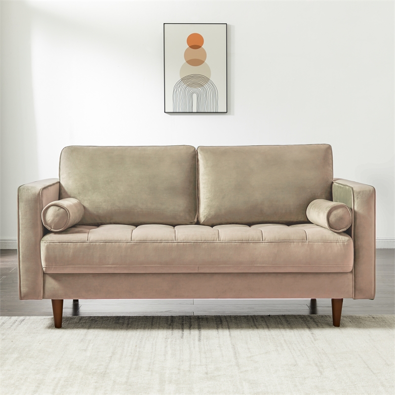Jax Mid Century Modern Furniture Style Velvet Living Room Loveseat Sofa in Taupe