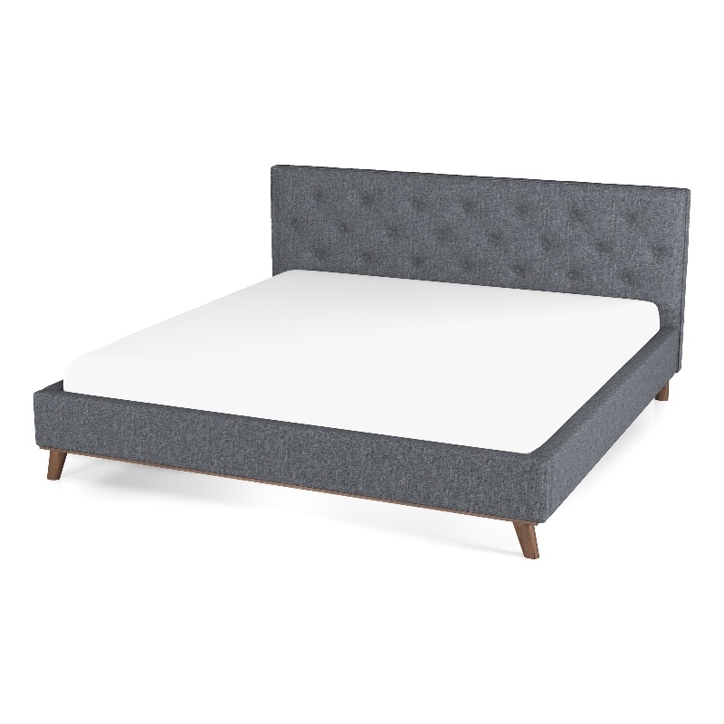 Davlon Mid Century Modern Gray Fabric Upholstered King Platform Bed