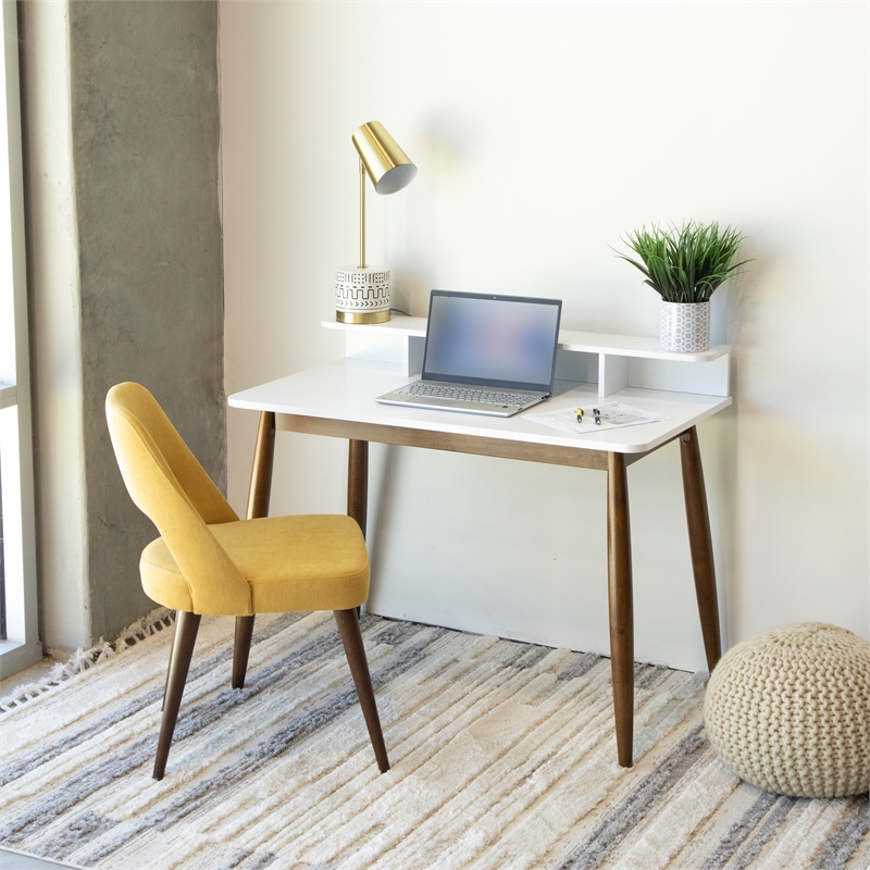 Phoenix MidCentury Modern Rectangular Solid Wood Desk in White Cymax