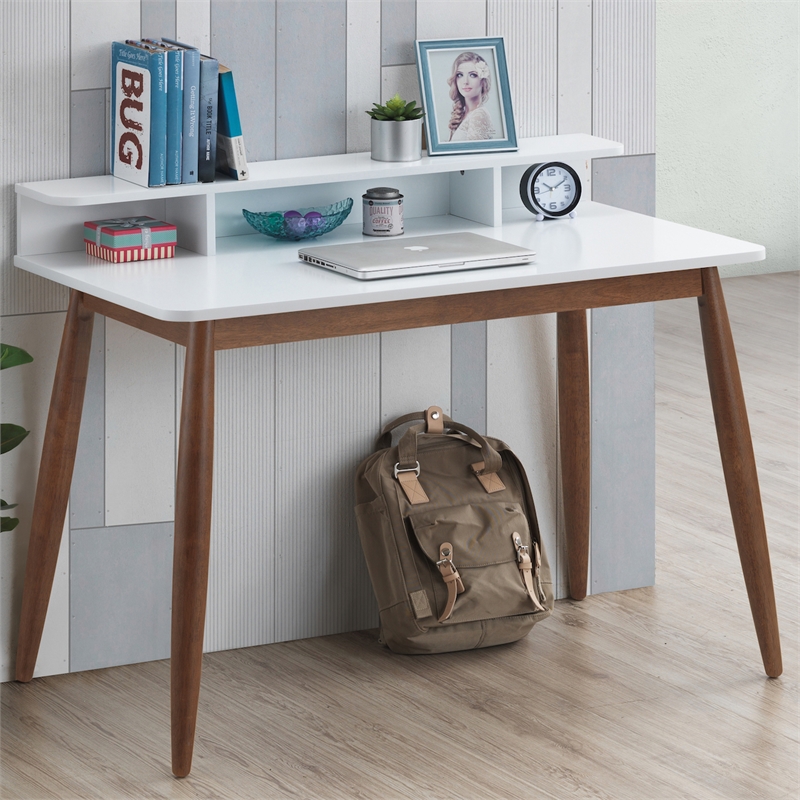 Phoenix Mid-Century Modern Rectangular Solid Wood Desk in White
